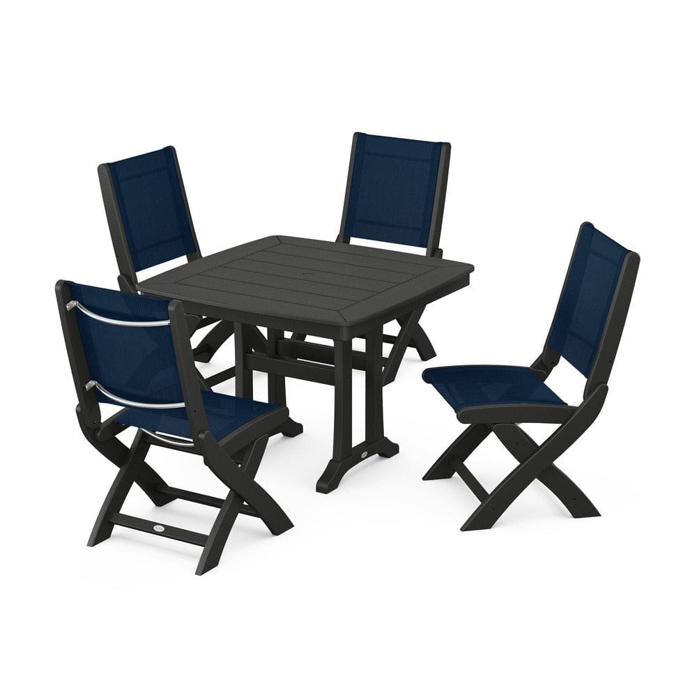 POLYWOOD® - Coastal Folding Side Chair 5-Piece Dining Set with Trestle Legs - PWS968