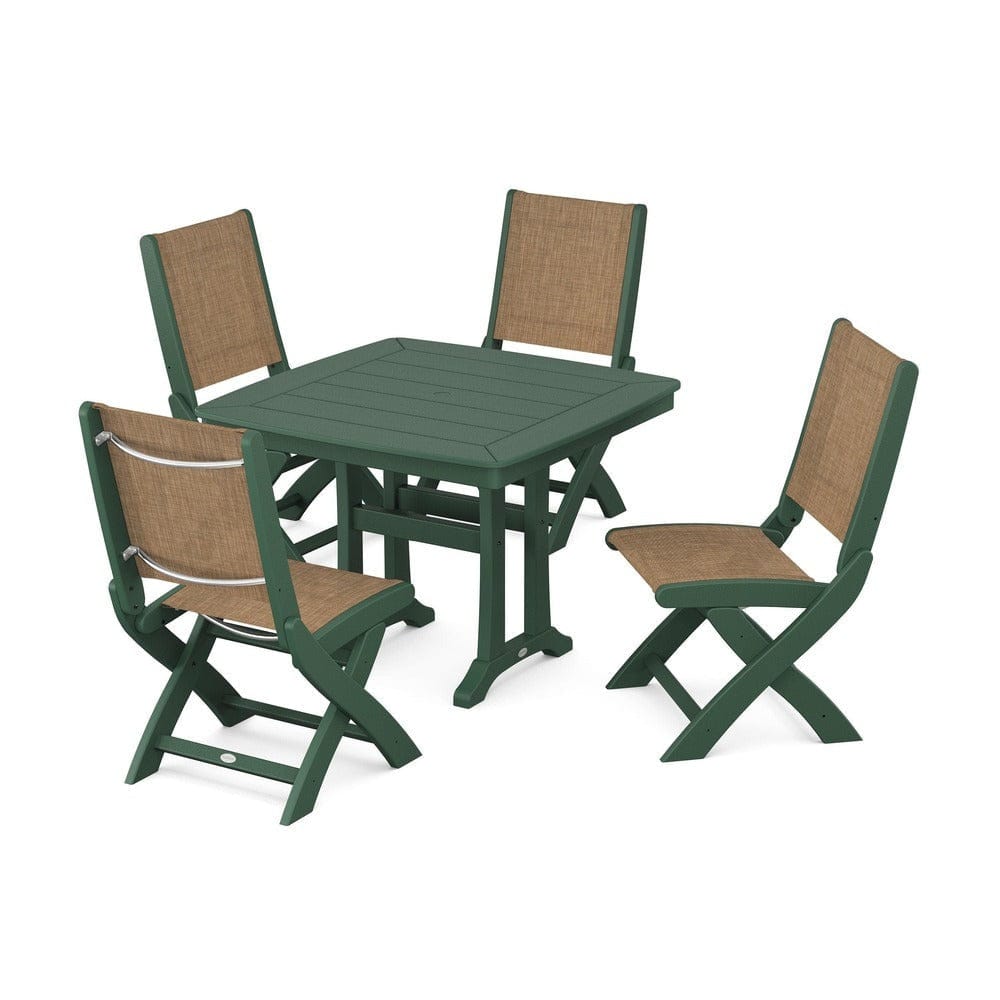 POLYWOOD® - Coastal Folding Side Chair 5-Piece Dining Set with Trestle Legs - PWS968 Outdoor Furniture POLYWOOD®