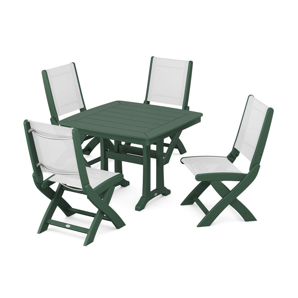 POLYWOOD® - Coastal Folding Side Chair 5-Piece Dining Set with Trestle Legs - PWS968
