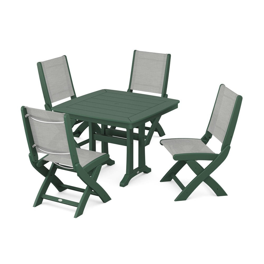POLYWOOD® - Coastal Folding Side Chair 5-Piece Dining Set with Trestle Legs - PWS968