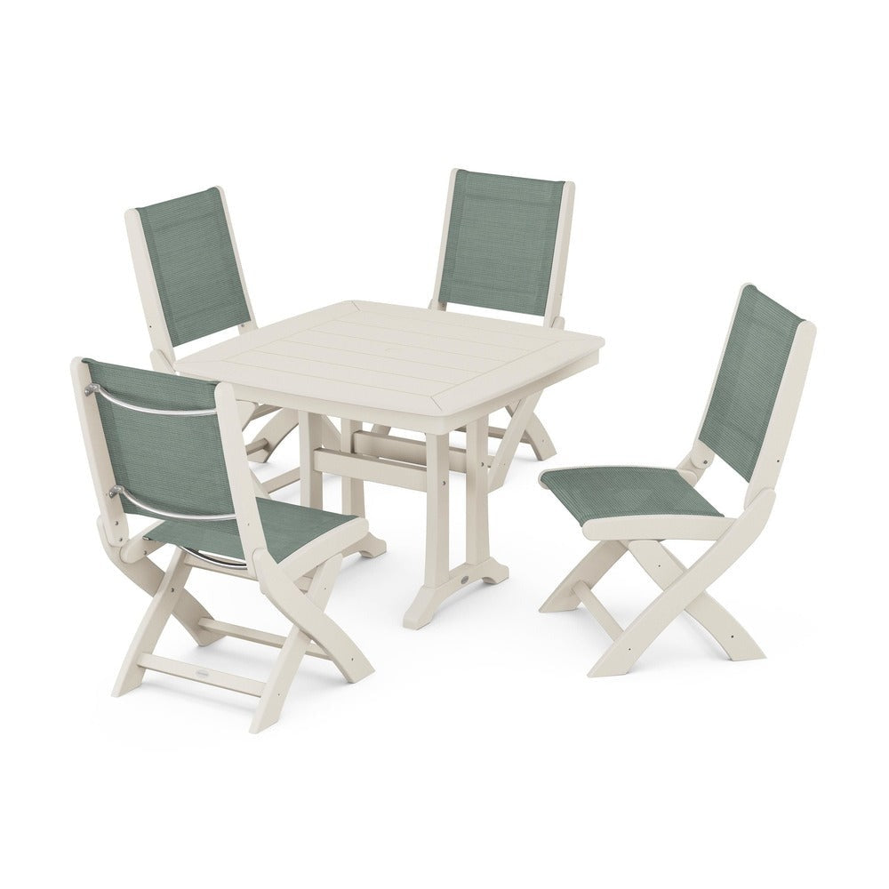 POLYWOOD® - Coastal Folding Side Chair 5-Piece Dining Set with Trestle Legs - PWS968