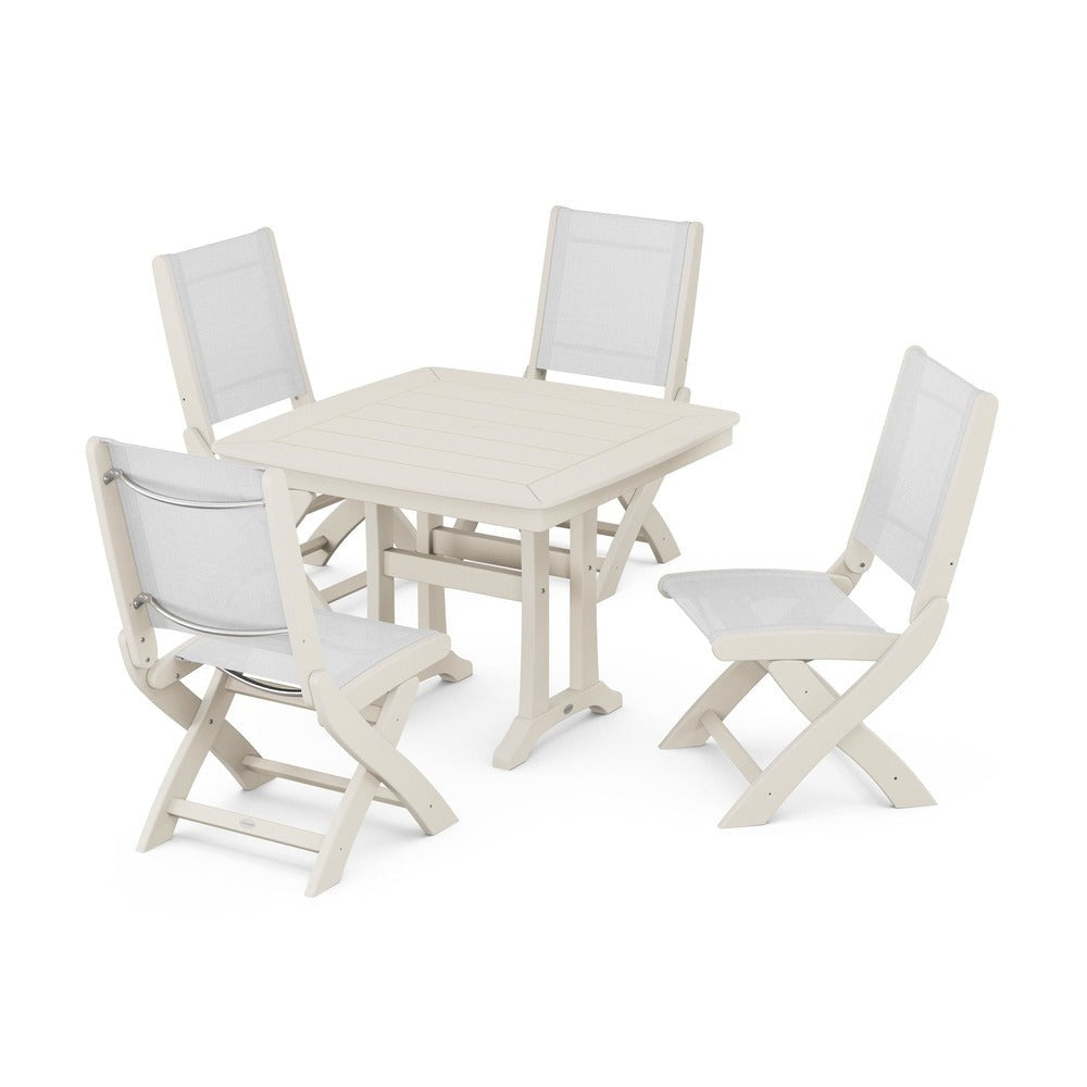 POLYWOOD® - Coastal Folding Side Chair 5-Piece Dining Set with Trestle Legs - PWS968