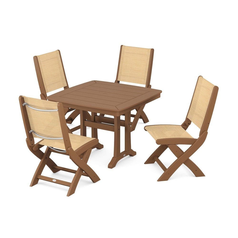 POLYWOOD® - Coastal Folding Side Chair 5-Piece Dining Set with Trestle Legs - PWS968 Outdoor Furniture POLYWOOD®