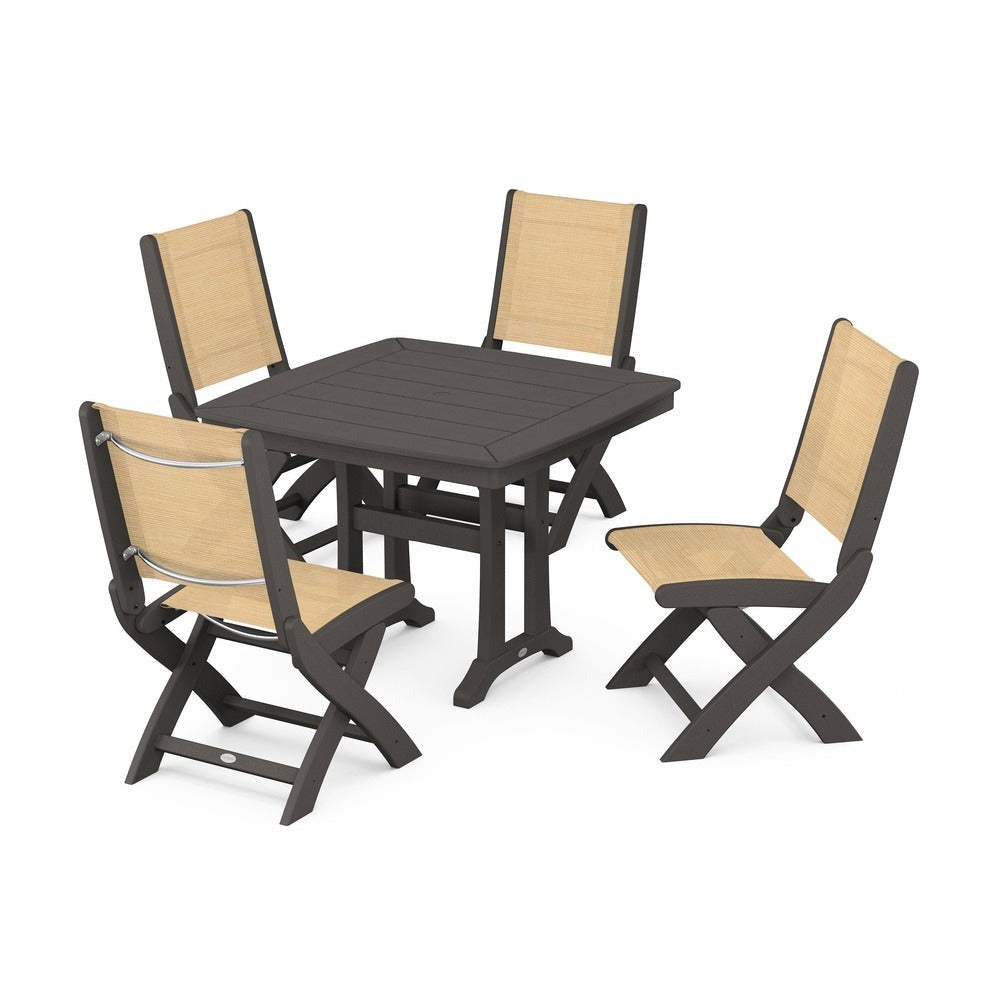 POLYWOOD® - Coastal Folding Side Chair 5-Piece Dining Set with Trestle Legs - PWS968