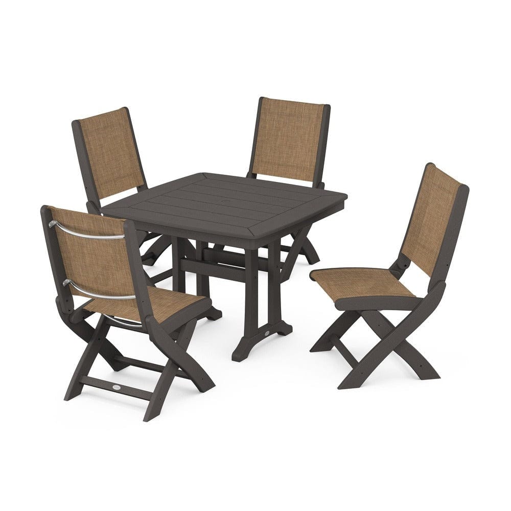 POLYWOOD® - Coastal Folding Side Chair 5-Piece Dining Set with Trestle Legs - PWS968