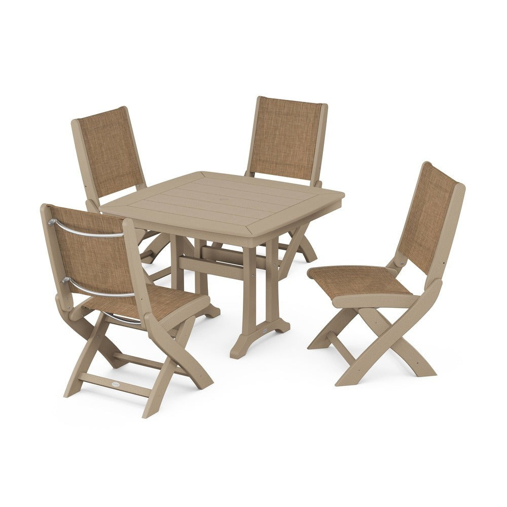 POLYWOOD® - Coastal Folding Side Chair 5-Piece Dining Set with Trestle Legs - PWS968