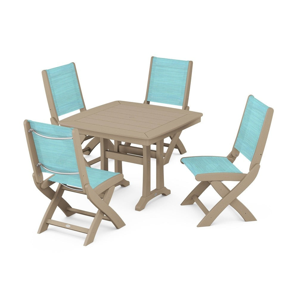 POLYWOOD® - Coastal Folding Side Chair 5-Piece Dining Set with Trestle Legs - PWS968