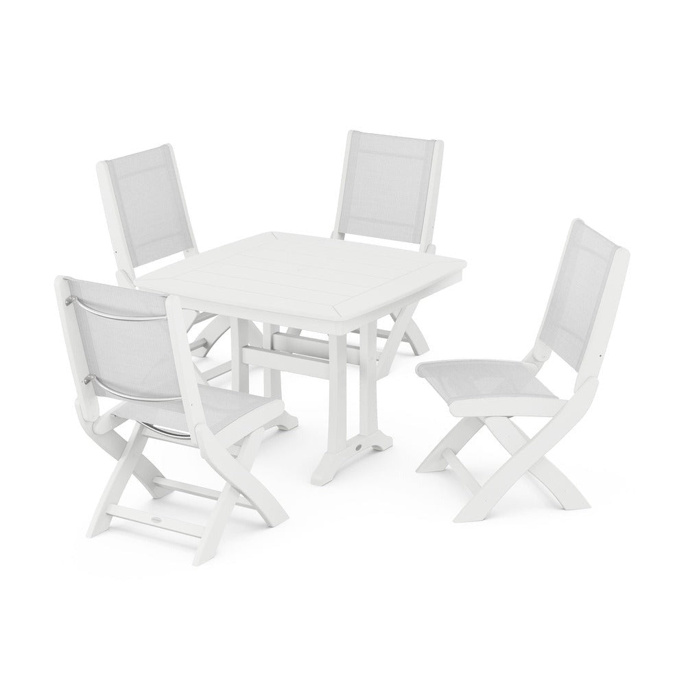 POLYWOOD® - Coastal Folding Side Chair 5-Piece Dining Set with Trestle Legs - PWS968