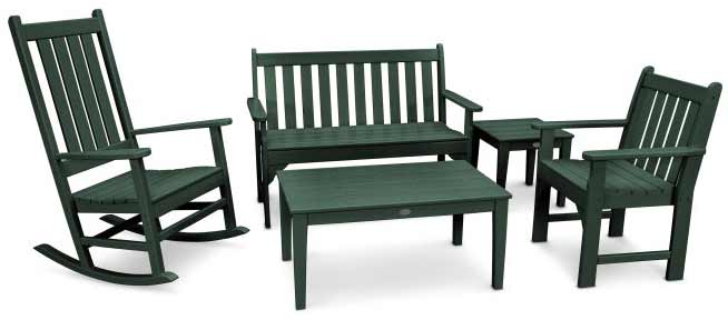 POLYWOOD® Vineyard 5-Piece Bench &amp; Rocking Chair Set - PWS357-1