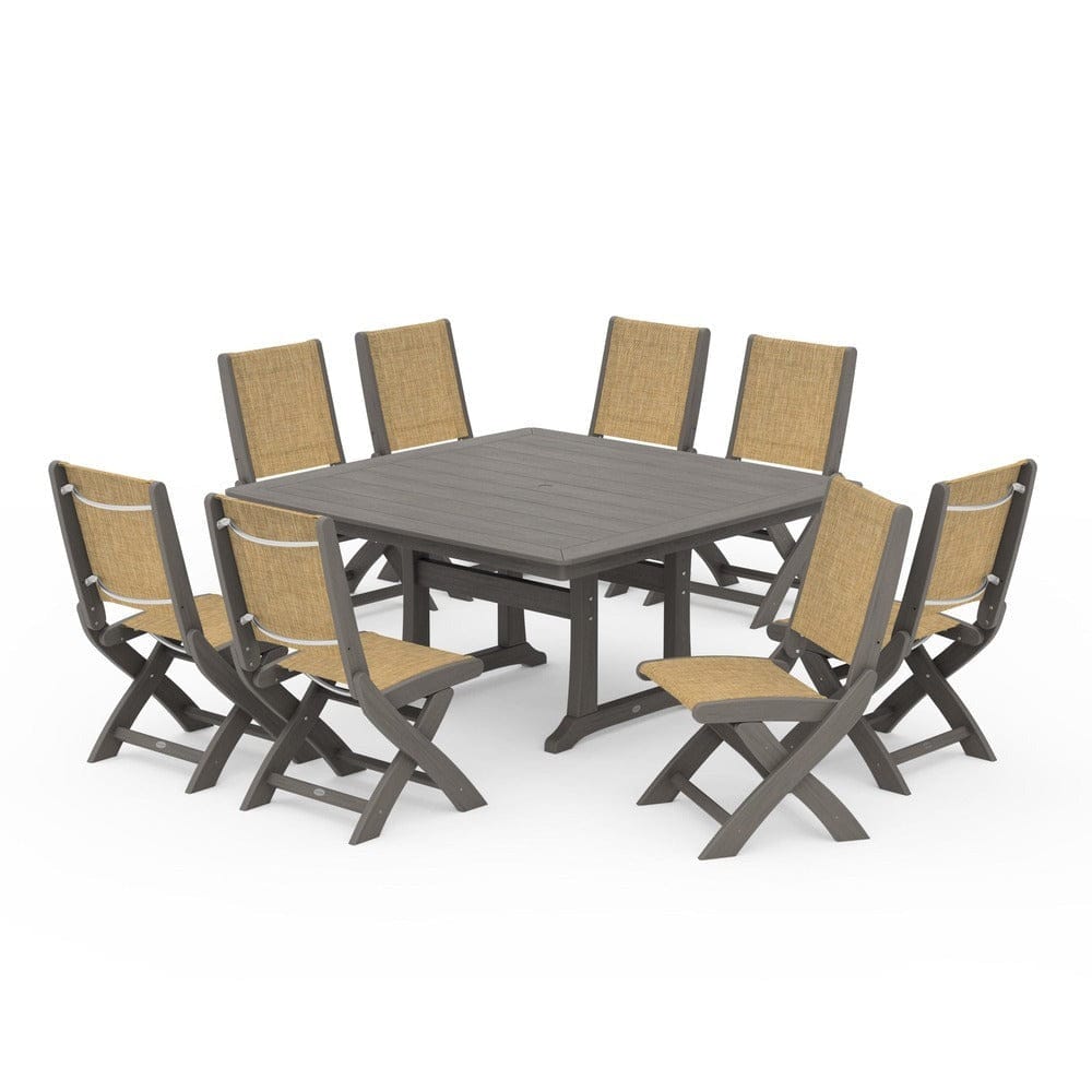 POLYWOOD® - Coastal Folding Side Chair 9-Piece Dining Set with Trestle Legs - PWS1113