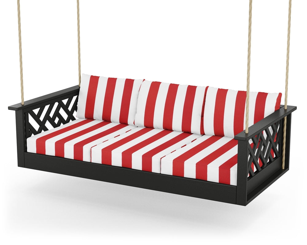Chippendale Daybed Swing - Black / Cabana Stripe Crimson