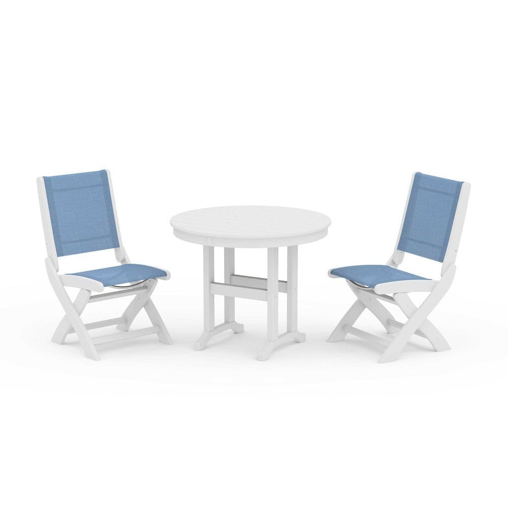POLYWOOD® - Coastal Folding Side Chair 3-Piece Round Dining Set - PWS1329 Outdoor Furniture POLYWOOD®