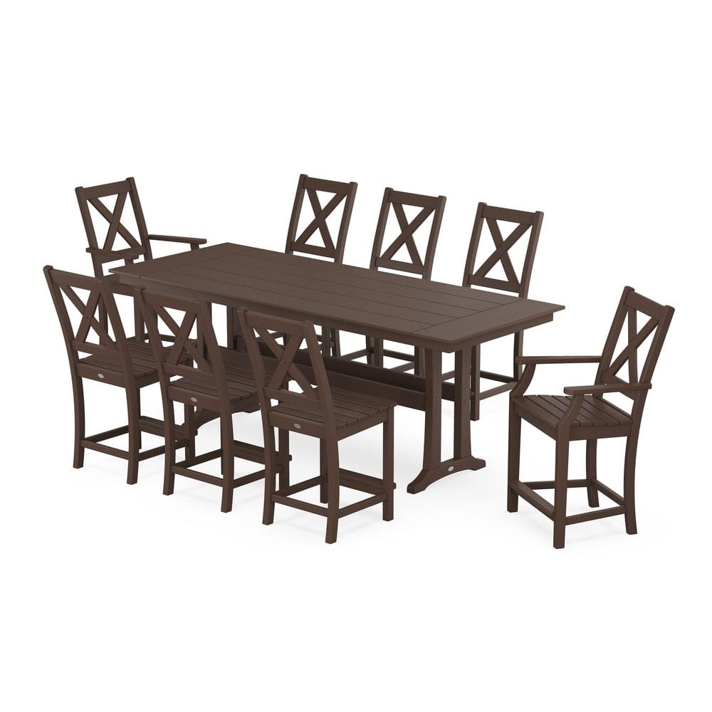 POLYWOOD® Braxton 9-Piece Farmhouse Counter Set with Trestle Legs - Mahogany PWS1895-1-MA