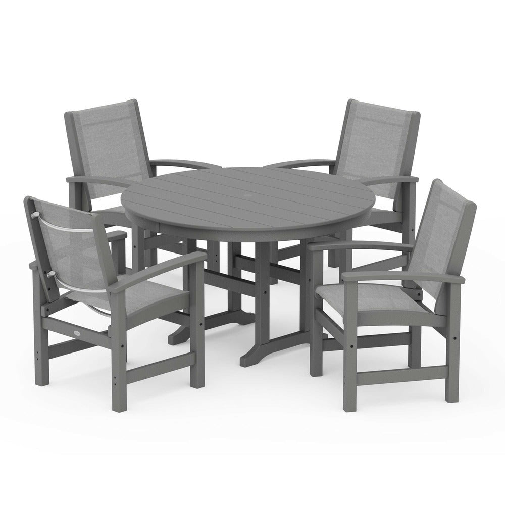 POLYWOOD® - Coastal 5-Piece Round Farmhouse Dining Set - PWS155 Outdoor Furniture POLYWOOD®
