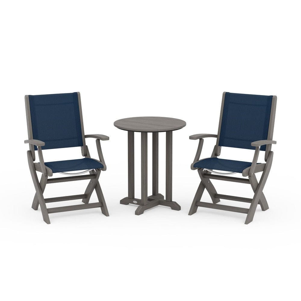 POLYWOOD® - Coastal Folding 3-Piece Round Bistro Dining Set - PWS1295