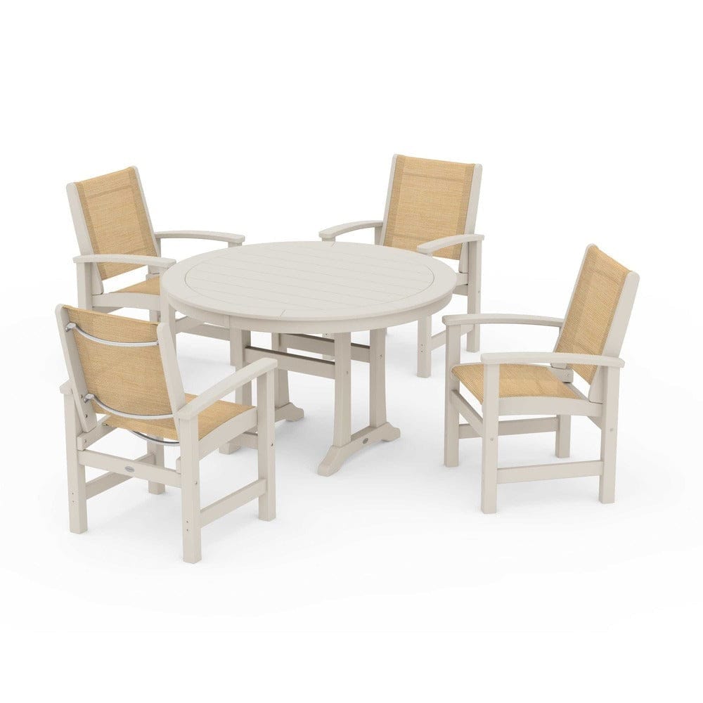 POLYWOOD® - Coastal 5-Piece Round Dining Set with Trestle Legs - PWS1119 Outdoor Furniture POLYWOOD®