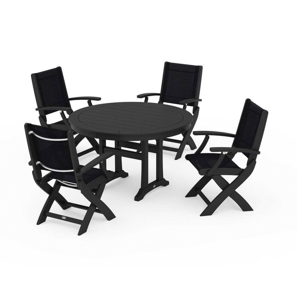 POLYWOOD® - Coastal Folding Chair 5-Piece Round Dining Set with Trestle Legs - PWS1120