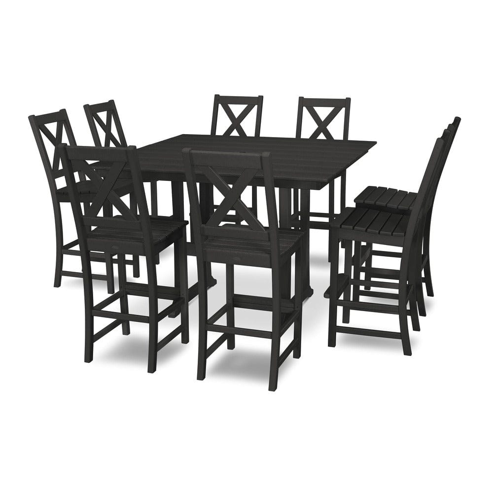 POLYWOOD® Braxton 9-Piece Farmhouse Trestle Bar Set - Black PWS514-1-BL
