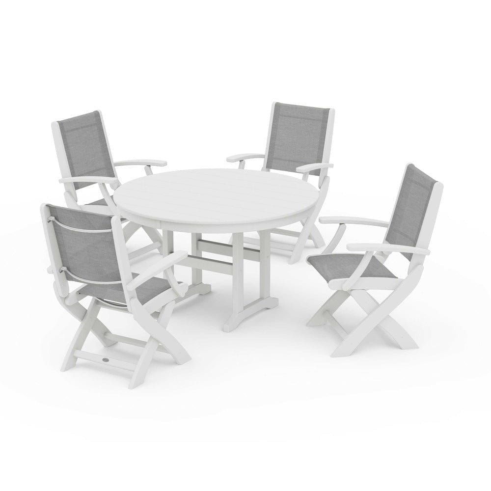 POLYWOOD® - Coastal Folding Chair 5-Piece Round Dining Set - PWS1357 Outdoor Furniture POLYWOOD®