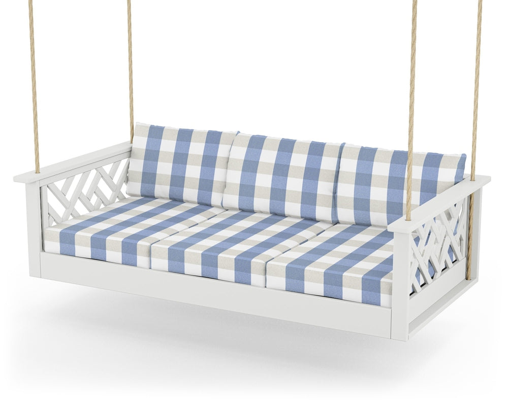 Chippendale Daybed Swing - White / Buffalo Plaid Sky Blue
