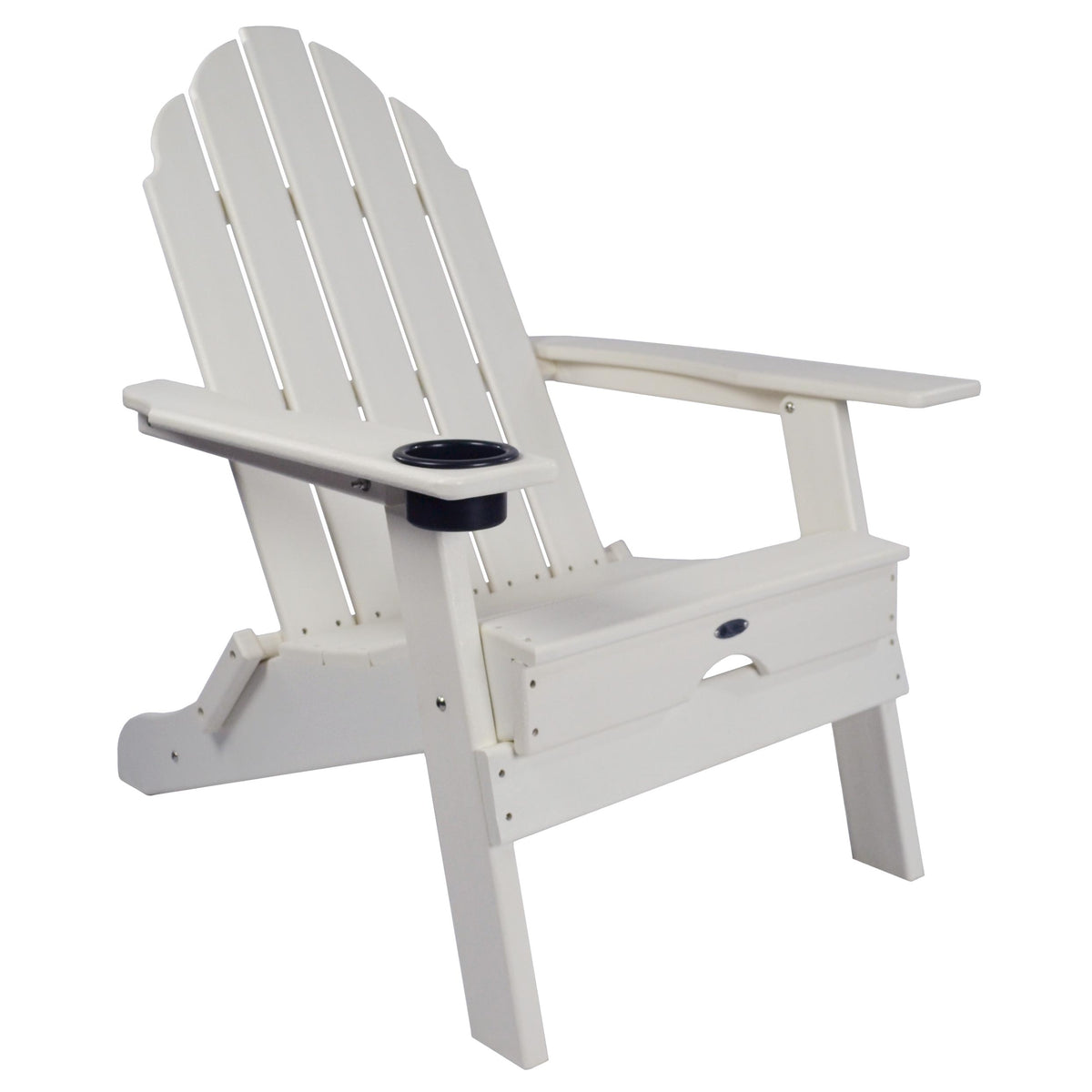 Atlas Patio Furniture - Beach Haven Resin Adirondack Folding Chair with Cup Holder - Color:  White