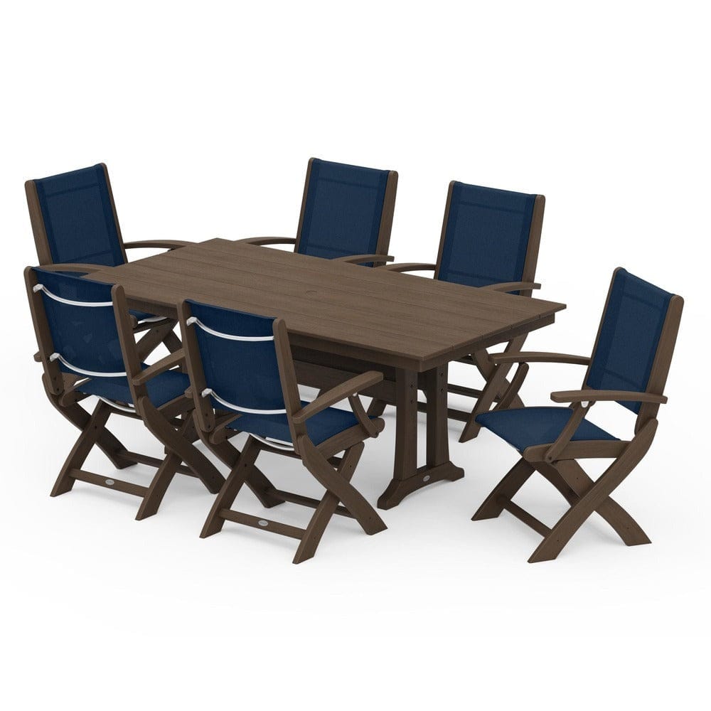 POLYWOOD® - Coastal Folding Arm Chair 7-Piece Farmhouse Dining Set with Trestle Legs - PWS292