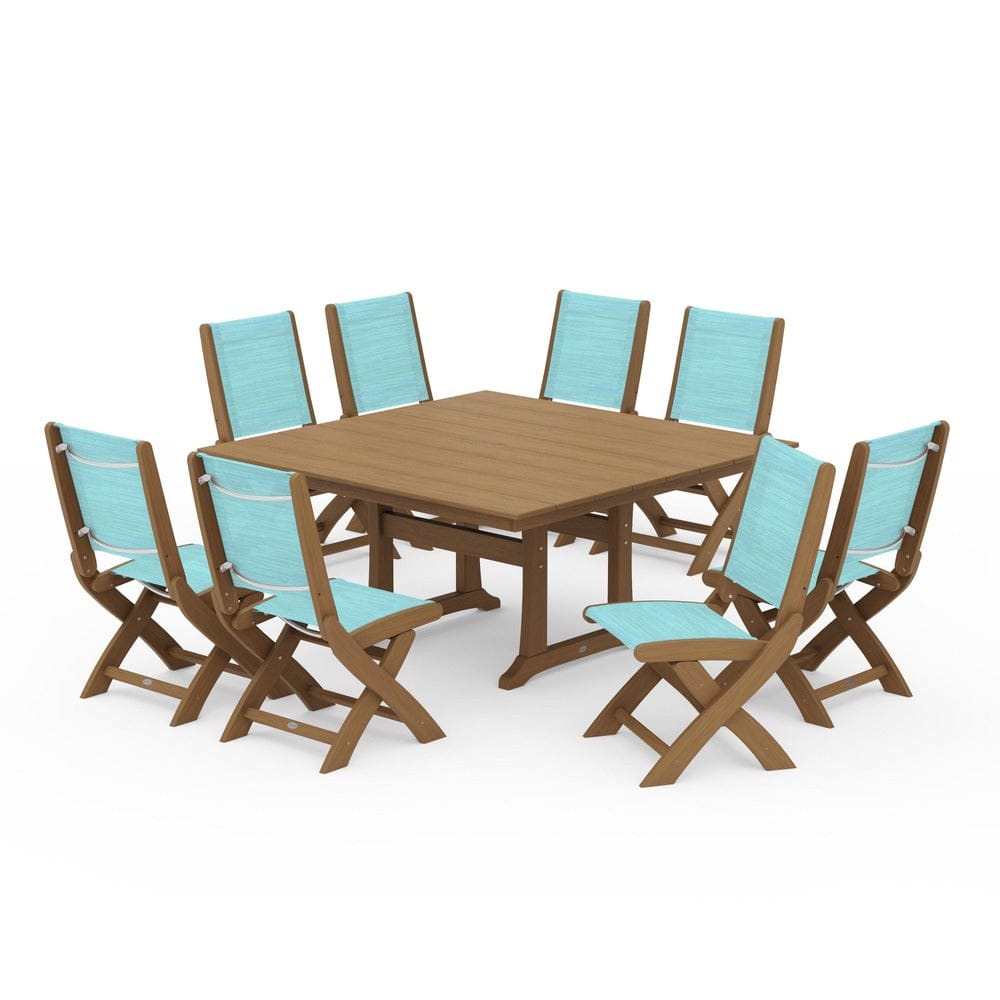 POLYWOOD® - Coastal Folding Side Chair 9-Piece Farmhouse Dining Set - PWS1287