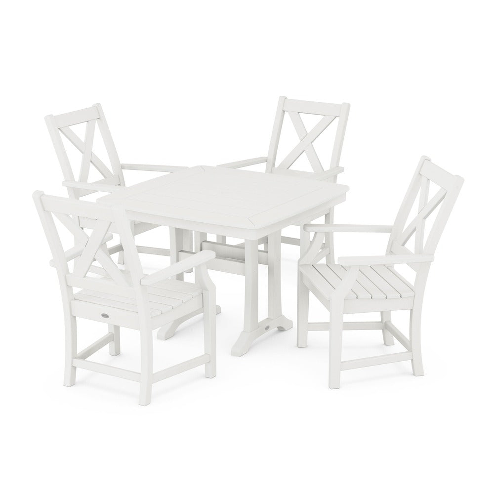 POLYWOOD® Braxton 5-Piece Dining Set with Trestle Legs - Vintage White PWS960-1-VWH