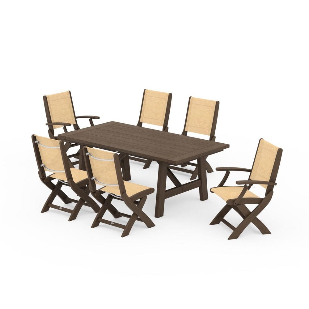 POLYWOOD® - Coastal Folding Chair 7-Piece Rustic Farmhouse Dining Set - PWS1078