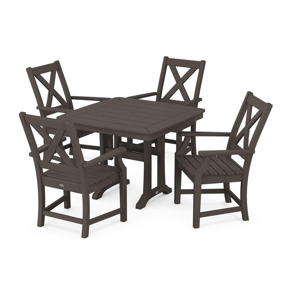 POLYWOOD® Braxton 5-Piece Dining Set with Trestle Legs - Vintage Coffee PWS960-1-VCF