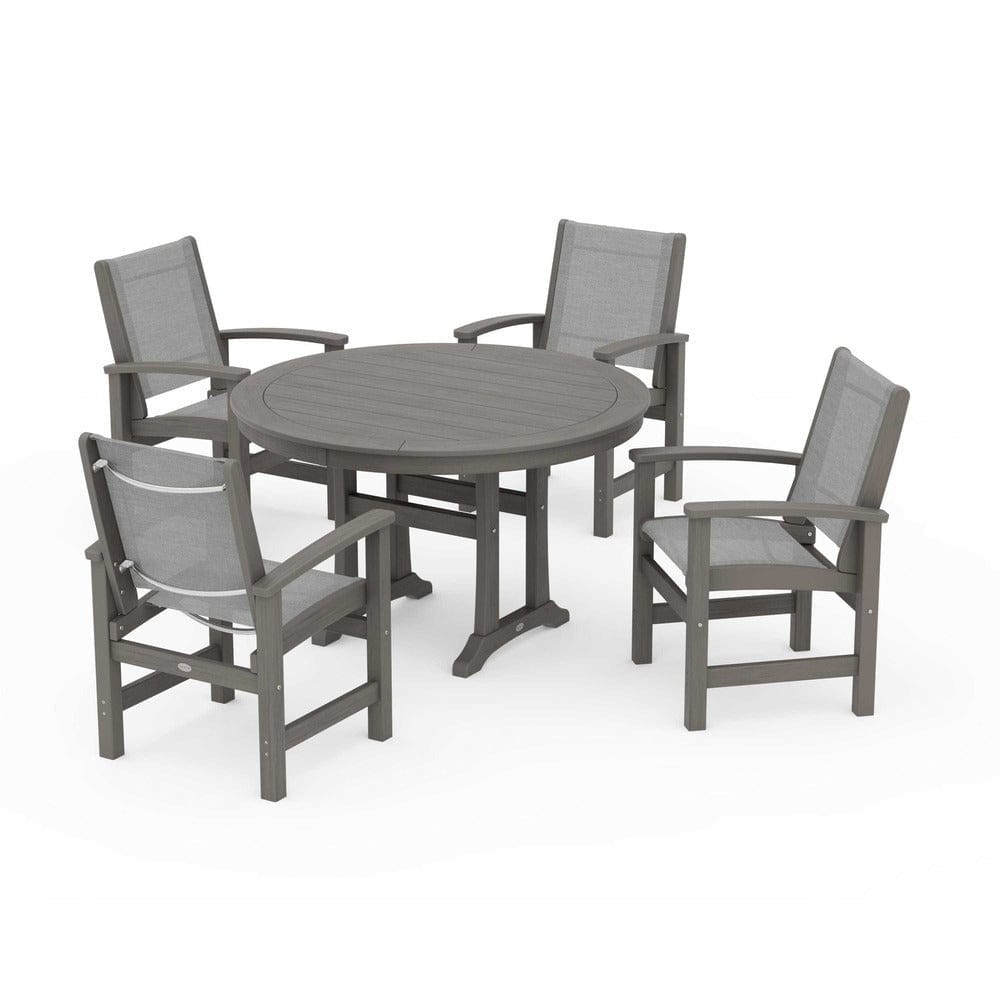 POLYWOOD® - Coastal 5-Piece Round Dining Set with Trestle Legs - PWS1119