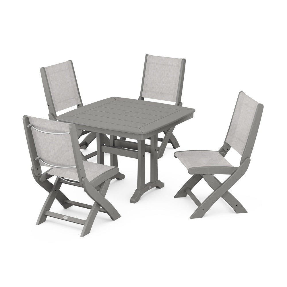 POLYWOOD® - Coastal Folding Side Chair 5-Piece Dining Set with Trestle Legs - PWS968