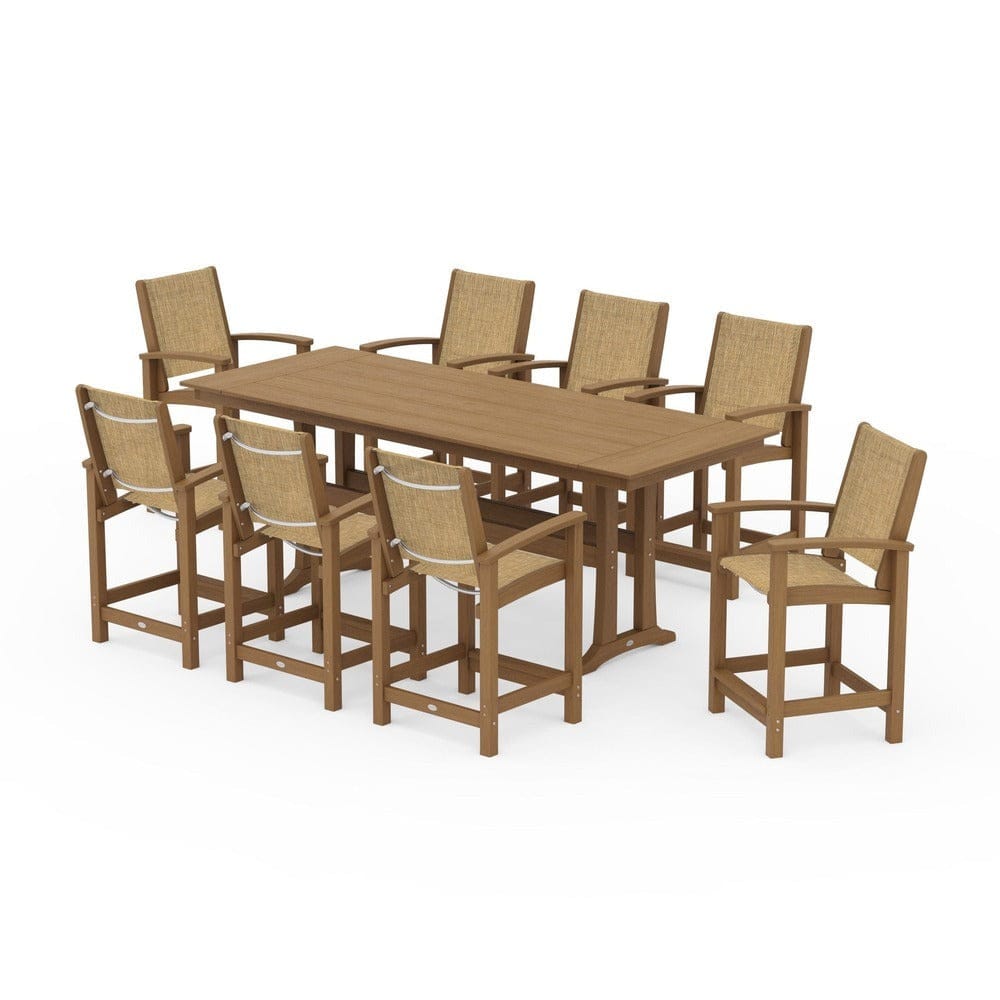 POLYWOOD® - Coastal 9-Piece Farmhouse Counter Set with Trestle Legs - PWS1898