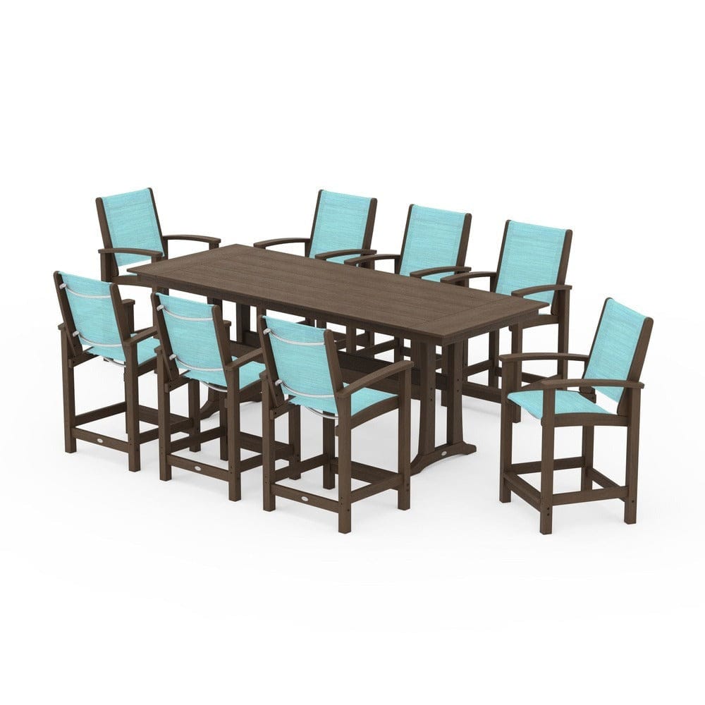 POLYWOOD® - Coastal 9-Piece Farmhouse Counter Set with Trestle Legs - PWS1898