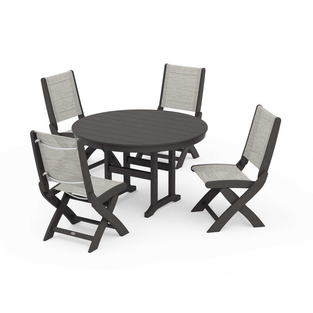 POLYWOOD® - Coastal Folding Side Chair 5-Piece Round Dining Set - PWS1358 Outdoor Furniture POLYWOOD®