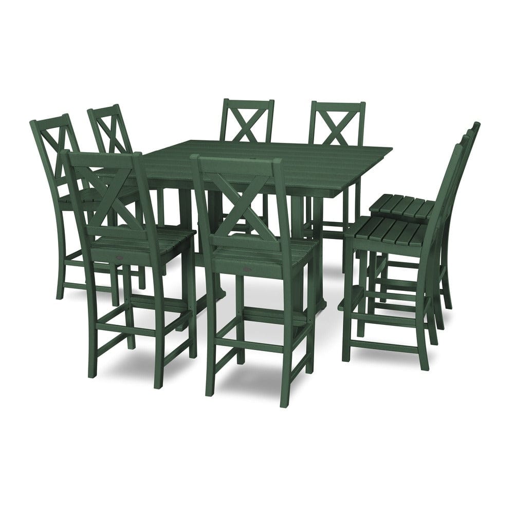 POLYWOOD® Braxton 9-Piece Farmhouse Trestle Bar Set - Green PWS514-1-GR