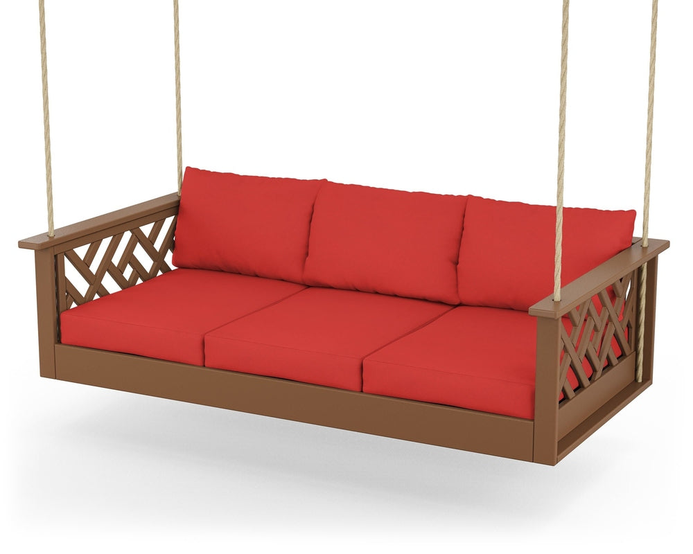 Chippendale Daybed Swing - Teak / Crimson Linen
