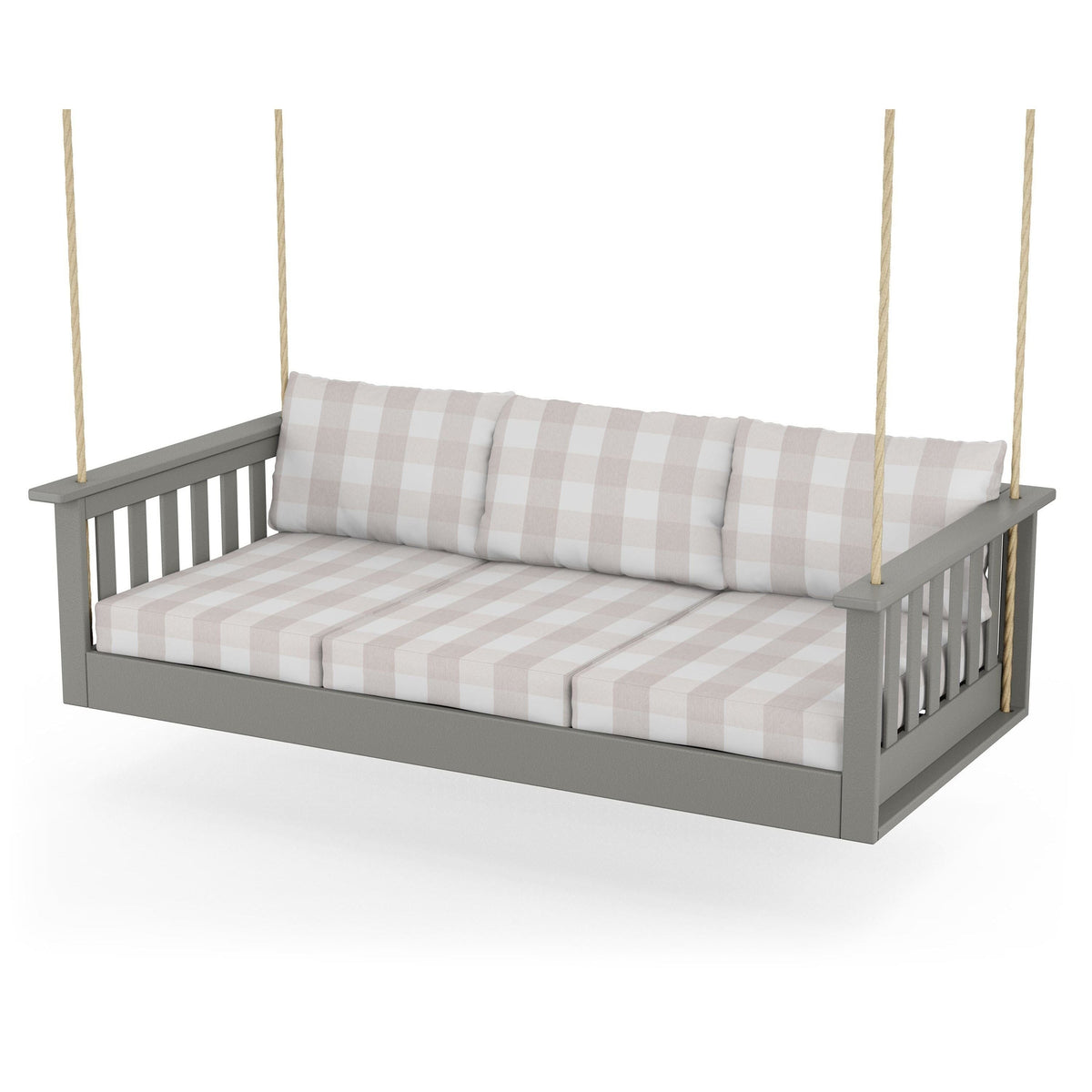 Vineyard Daybed Swing - Slate Grey / Buffalo Plaid Dune Burlap