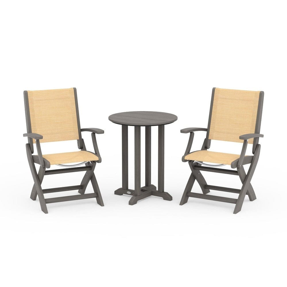 POLYWOOD® - Coastal Folding 3-Piece Round Bistro Dining Set - PWS1295