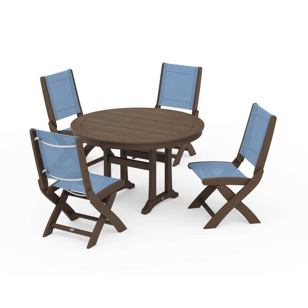 POLYWOOD® - Coastal Folding Side Chair 5-Piece Round Dining Set With Trestle Legs - PWS1121