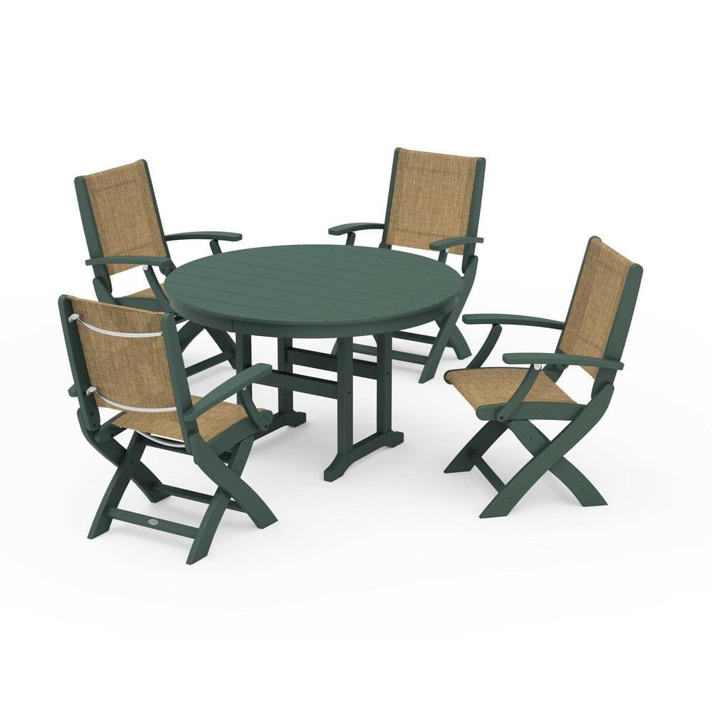 POLYWOOD® - Coastal Folding Chair 5-Piece Round Dining Set - PWS1357 Outdoor Furniture POLYWOOD®