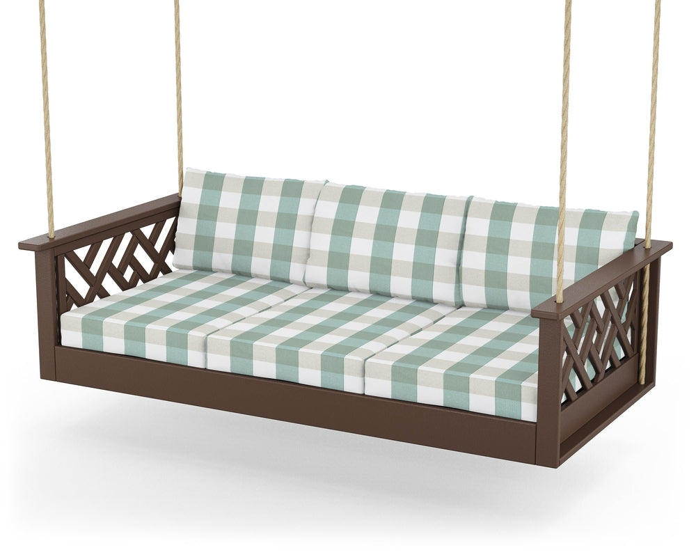 Chippendale Daybed Swing - Mahogany / Buffalo Plaid Glacier Spa