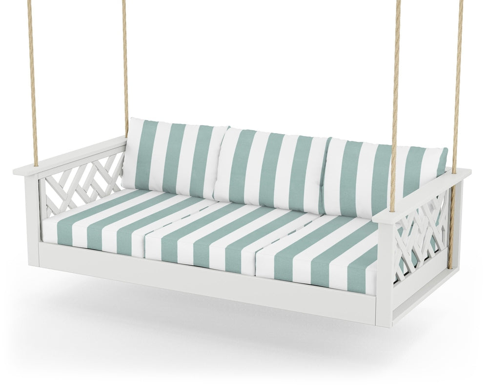 Chippendale Daybed Swing - White / Cabana Stripe Glacier Spa