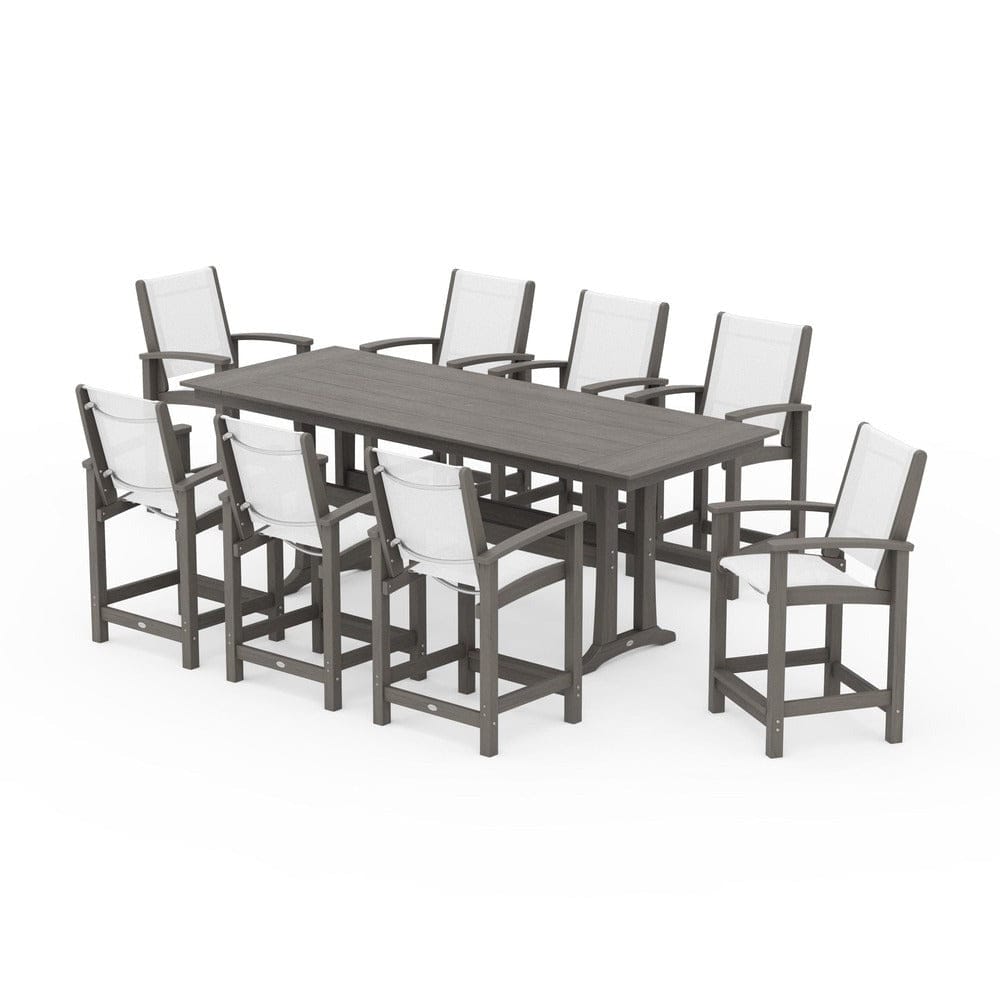 POLYWOOD® - Coastal 9-Piece Farmhouse Counter Set with Trestle Legs - PWS1898
