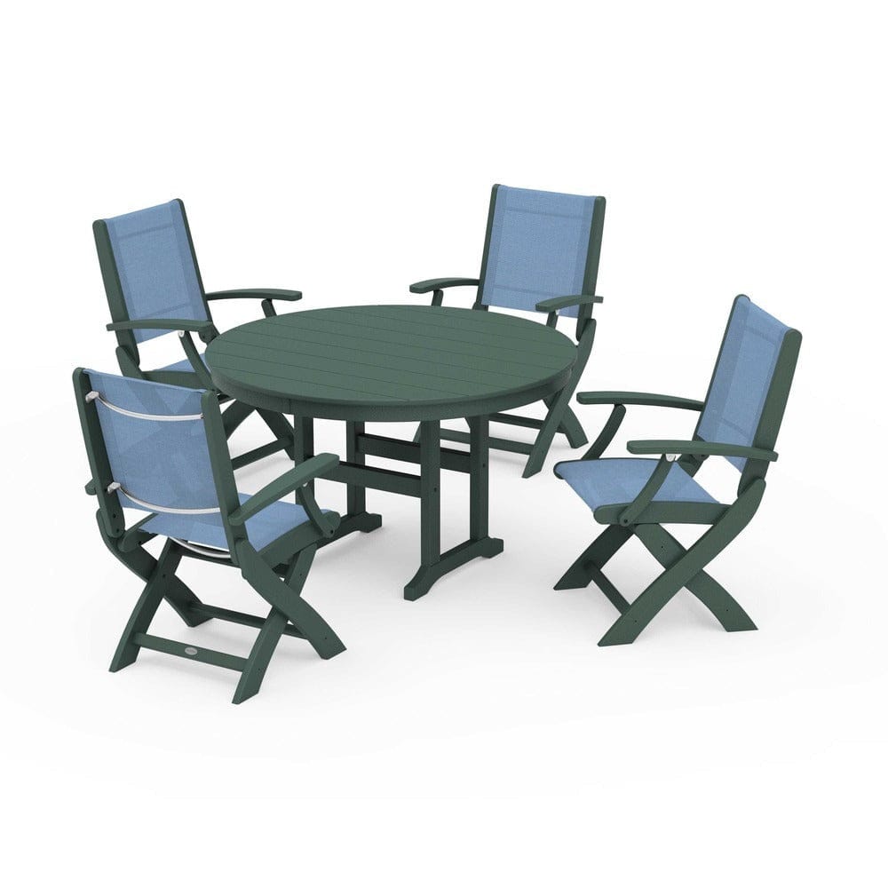 POLYWOOD® - Coastal Folding Chair 5-Piece Round Dining Set - PWS1357