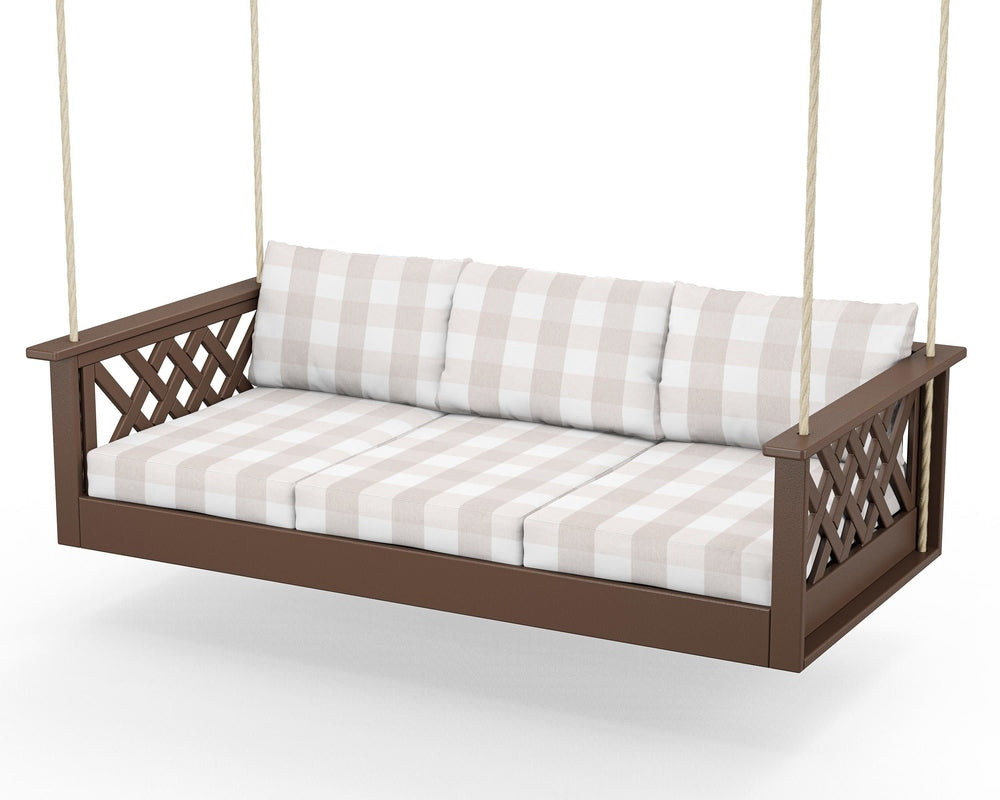 Wovendale Daybed Swing - Mahogany / Buffalo Plaid Dune Burlap