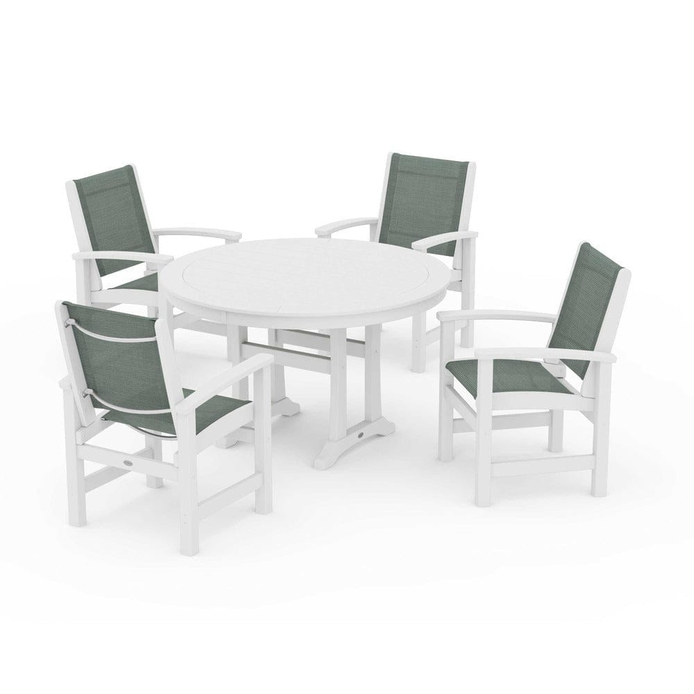 POLYWOOD® - Coastal 5-Piece Round Dining Set with Trestle Legs - PWS1119 Outdoor Furniture POLYWOOD®