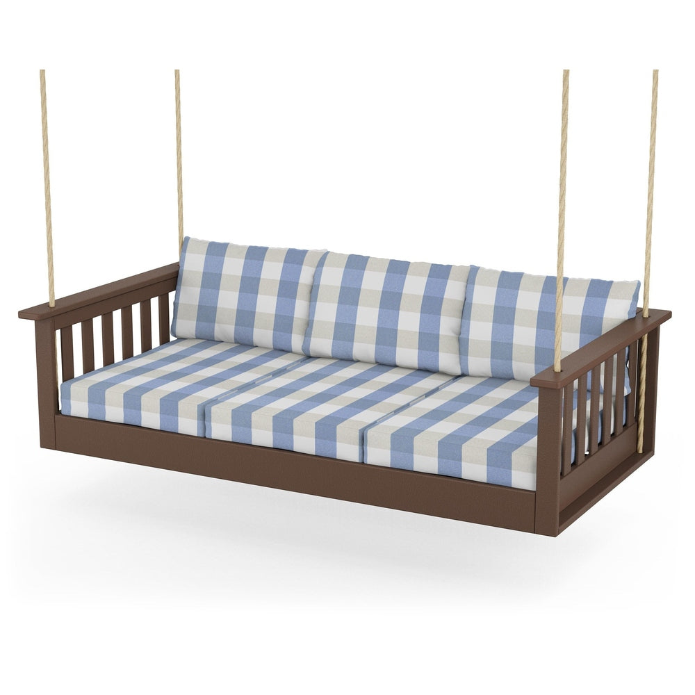 Vineyard Daybed Swing - Mahogany / Buffalo Plaid Sky Blue