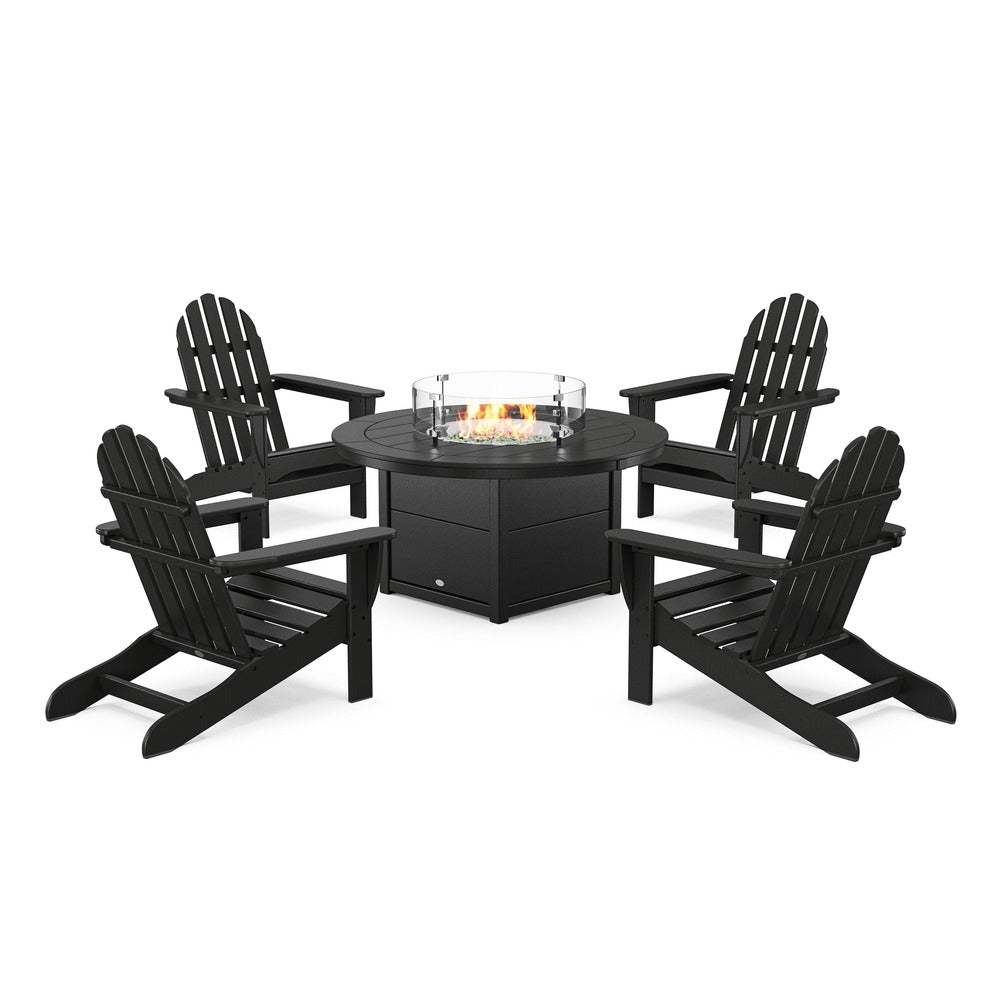 POLYWOOD® Classic Adirondack 5-Piece Conversation Set with Fire Pit Table- PWS706-1 Fire Table POLYWOOD®