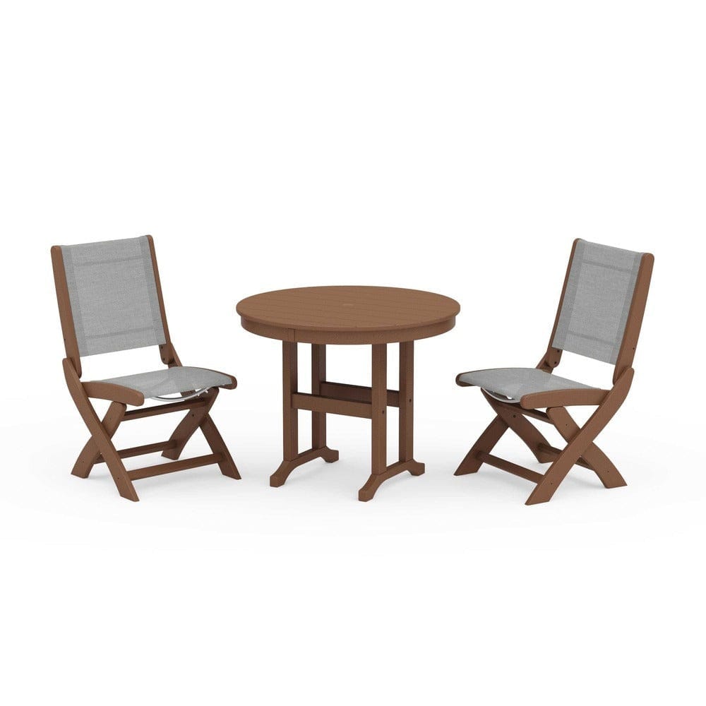 POLYWOOD® - Coastal Folding Side Chair 3-Piece Round Dining Set - PWS1329